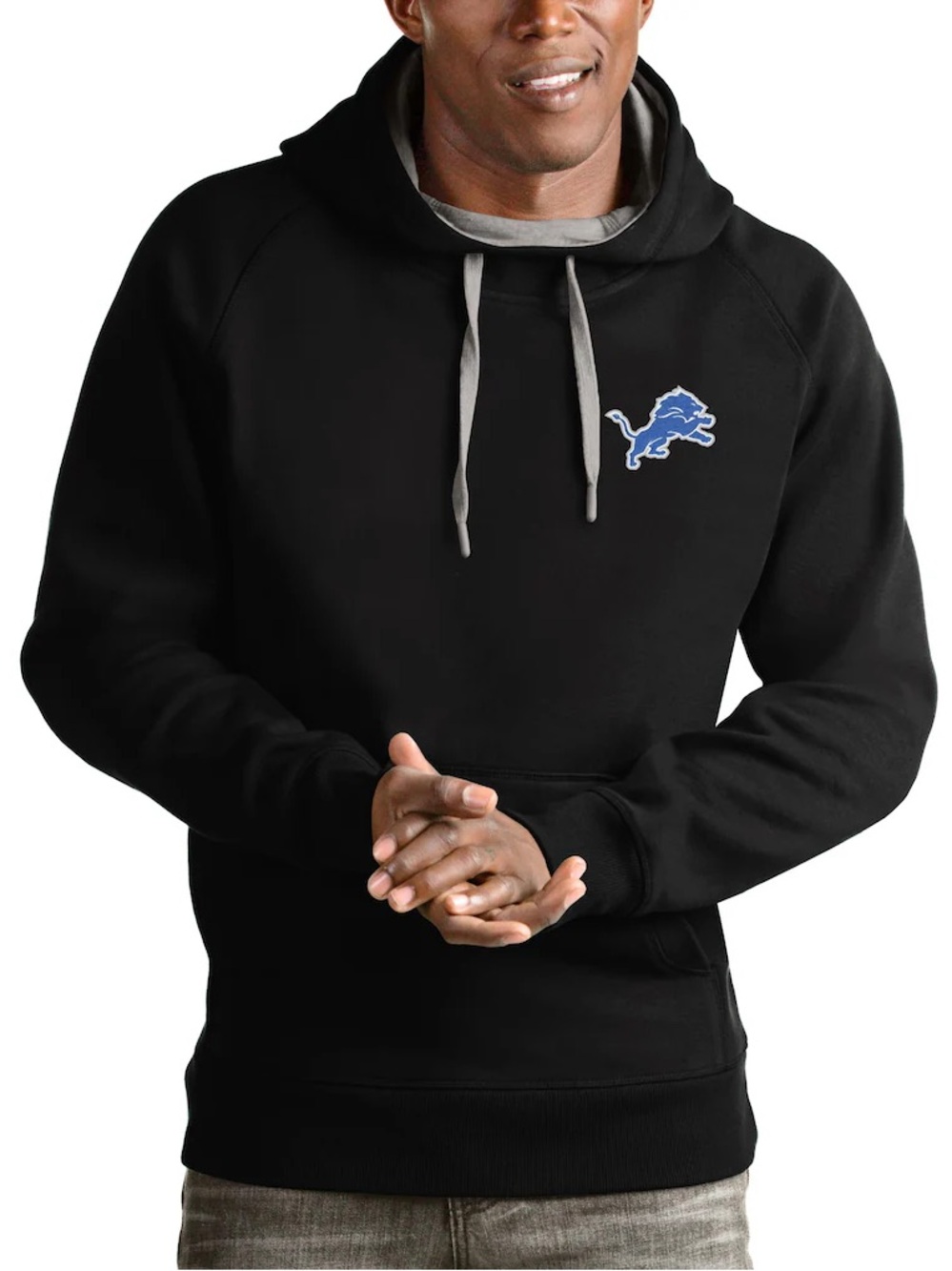 Detroit Lions Antigua Logo Victory Pullover Hoodie - Black - Men’s XL